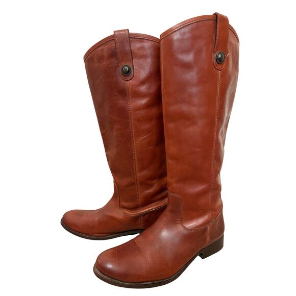 Frye Size 9 Melissa Cognac Brown Leather Button Tall Women’s Riding Boots - Picture 3 of 11